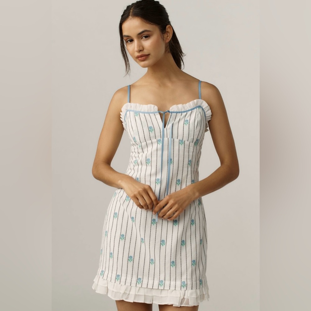 Anthropologie Sleeveless Jacquard Ruffle Hem Mini Dress
